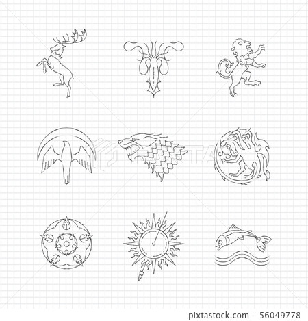Pencil drawing line heraldic animals Pencil drawing line heraldic animals 56049778