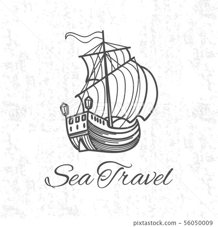 Antique travel ship on grunge background. Sea travel banner design 56050009