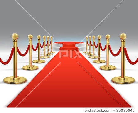 Elegant red carpet with round podium. Celebrity lifestyle, prestige and glamour vector background 56050045