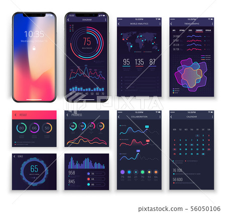 Mobile application ux interfaces vector templates with charts and diagrams. Smartphone ui collection Mobile application ux interfaces vector templates with charts and diagrams. Smartphone ui collection 56050106