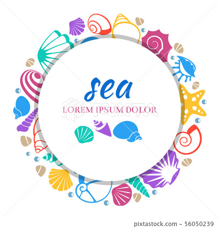 Sea round banner design - colorful seashells concept 56050239