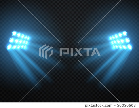Stadium lights, shiny projectors isolated. Vector spotlight template 56050608