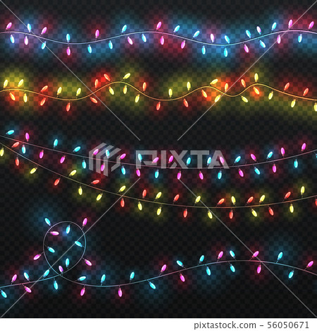 Festive christmas lights. Xmas lighting carnival holiday garlands vector set 56050671
