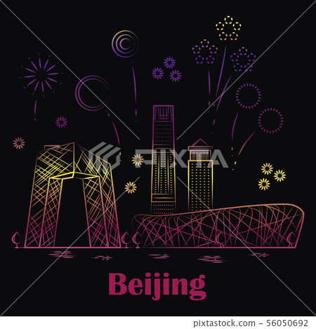 Beijing linear landscape - festive China with fireworks Beijing linear landscape - festive China with fireworks 56050692