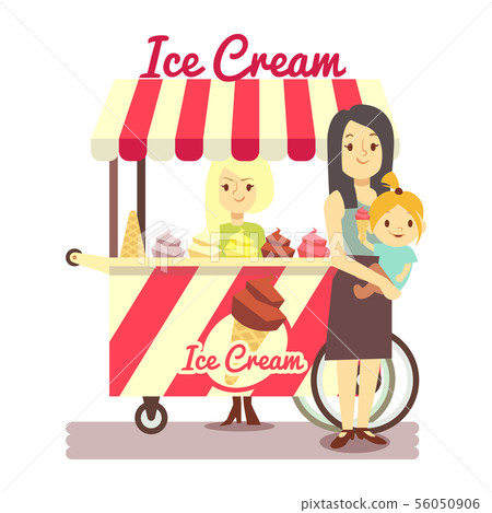 Young girl sells ice cream and mother with baby girl Young girl sells ice cream and mother with baby girl 56050906