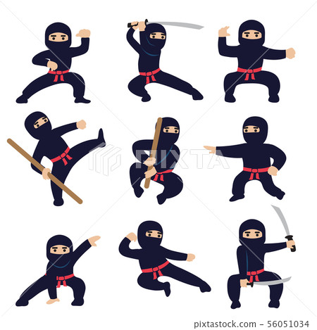 Cartoon funny warriors. Ninja or samurai vector characters 56051034