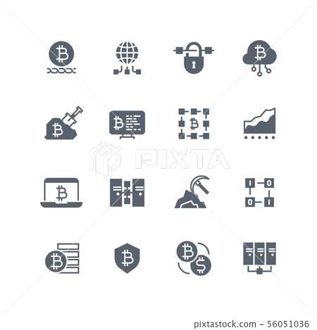 Blockchain and cryptocurrency mining vector icons. Decentralized transaction system symbols Blockchain and cryptocurrency mining vector icons. Decentralized transaction system symbols 56051036