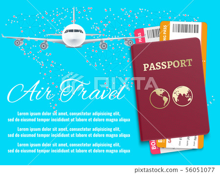 Air travel banner with world map airplane passport 56051077