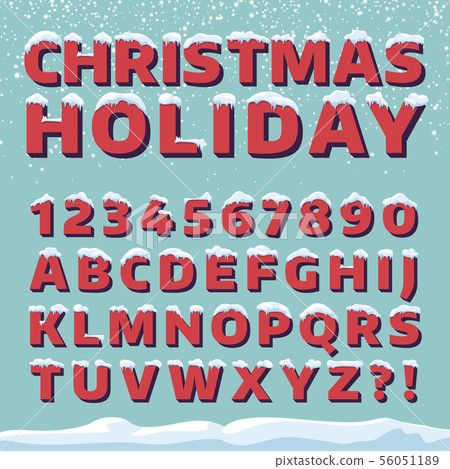 Christmas holiday vector font. Retro 3d letters with snow caps Christmas holiday vector font. Retro 3d letters with snow caps 56051189