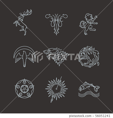 Line heraldic animals gaming thrones symbols 56051241