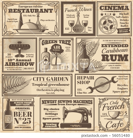 Retro newspaper advertising banners design vector template 56051480