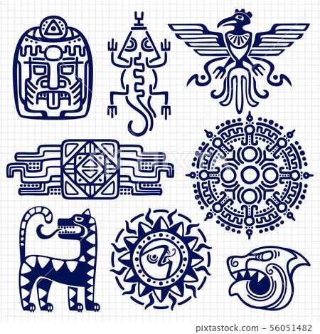 Ballpoint pen american aztec, mayan culture native totems on notebook background 56051482