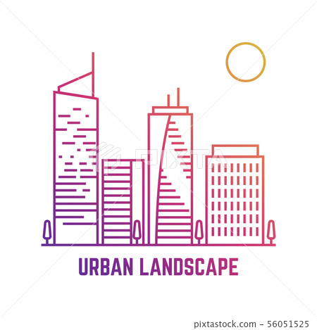 Colorful urban landscape in line vector style - Stock Illustration ...