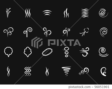 Smoke, wind simple icons on black backdrop 56051901
