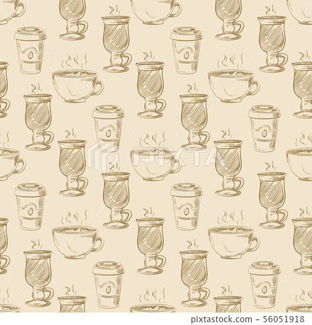 Hand drawn americano take away coffee seamless pattern 56051918