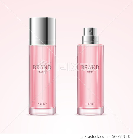 Realistic Detailed 3d Blank Perfume Bottle Pink Template Mockup Set. Vector Realistic Detailed 3d Blank Perfume Bottle Pink Template Mockup Set. Vector 56051968