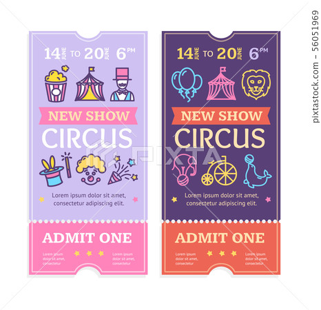 Tickets Circus Set with Color Thin Line Icon. Vector Tickets Circus Set with Color Thin Line Icon. Vector 56051969