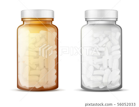 Glass bottles with pills realistic vector mock-up Glass bottles with pills realistic vector mock-up 56052033