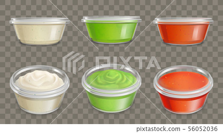 Sauces in plastic containers realistic vector set Sauces in plastic containers realistic vector set 56052036