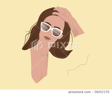 Cute thinking woman looking away isolated on beige background. Flat design, stylish woman with Cute thinking woman looking away isolated on beige background. Flat design, stylish woman with 56052170