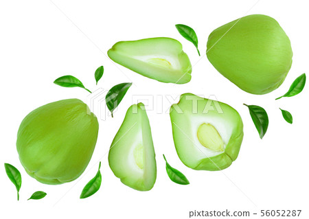 fresh Chayote vegetable or mexican cucumber isolated on white background. Top view. Flat lay 56052287