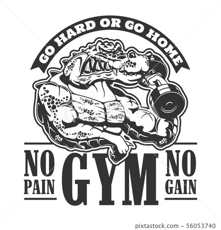 Gym sport club badge, muscle crocodile in t-shirt Gym sport club badge, muscle crocodile in t-shirt 56053740