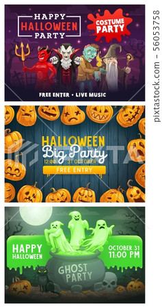 Halloween party, pumpkin ghosts and monsters 56053758
