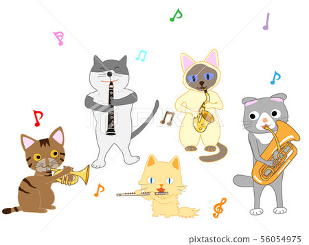 Cat concert. The cat sings or plays a musical instrument Cat concert. The cat sings or plays a musical instrument 56054975