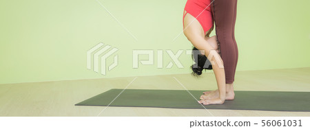 Woman standing forward bend pose yoga. 56061031