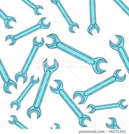 Vintage Wrench Hand Drawn Seamless Pattern Background. Vector 56075341
