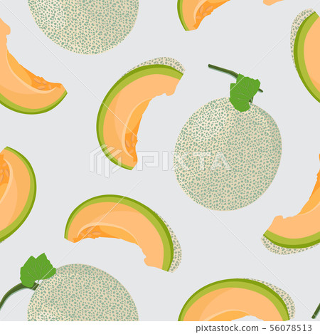 Melon whole and slice seamless pattern on gray 56078513