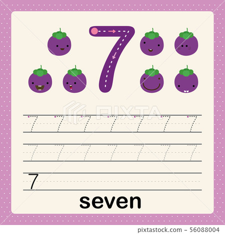 Number 7, card for kids learn to count and write 56088004
