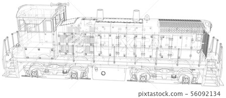 Locomotive technical wire-frame. Vector rendering of 3d Locomotive technical wire-frame. Vector rendering of 3d 56092134