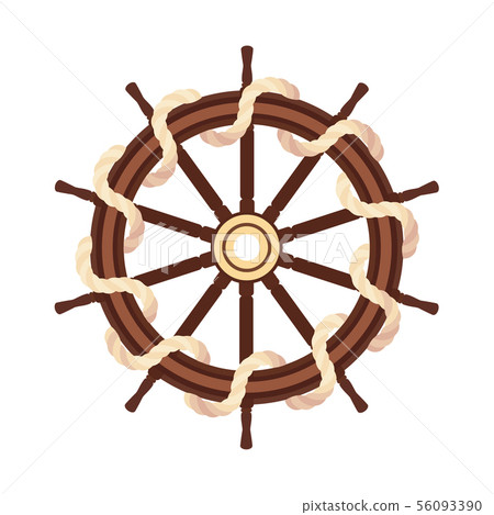 vector flat boat rope handwheel, ship wheel helm 56093390