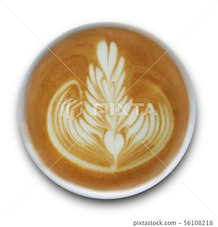 Top view of a mug of latte art coffee. Top view of a mug of latte art coffee. 56108218