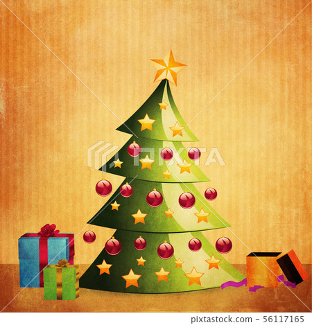 Grunge Christmas tree with gifts 56117165