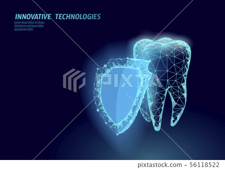Low poly tooth protection medical concept. Cavity prevent shield toothpaste. Enamel reconstruction 56118522
