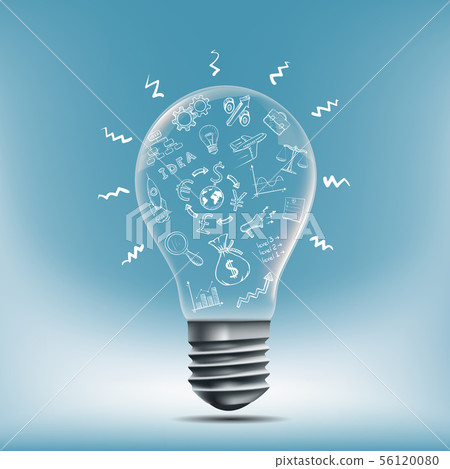 Light bulb with drawn business doodles inside Light bulb with drawn business doodles inside 56120080