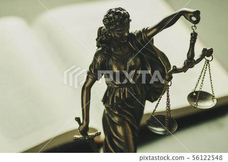 Brass statue of Justice with scales and sword Brass statue of Justice with scales and sword 56122548