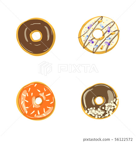 Set of four color donuts isolated. Bakery Vector illustration 56122572