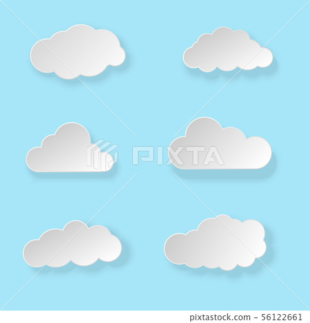 Set of white paper clouds with shadows on blue Set of white paper clouds with shadows on blue 56122661
