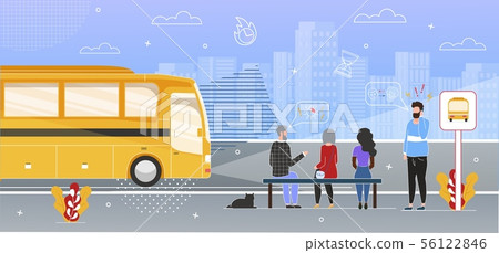 Passengers Waiting for Bus on Stop Flat Vector Passengers Waiting for Bus on Stop Flat Vector 56122846