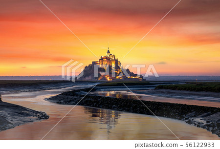 Classic view of famous Le Mont Saint Michel tidal 56122933