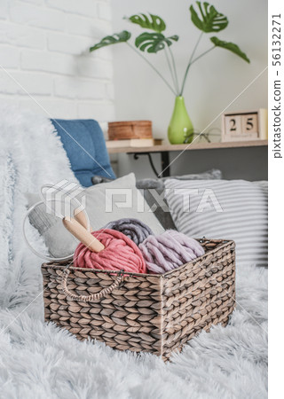 Balls of super chunky merino woolen yarn Balls of super chunky merino woolen yarn 56132271