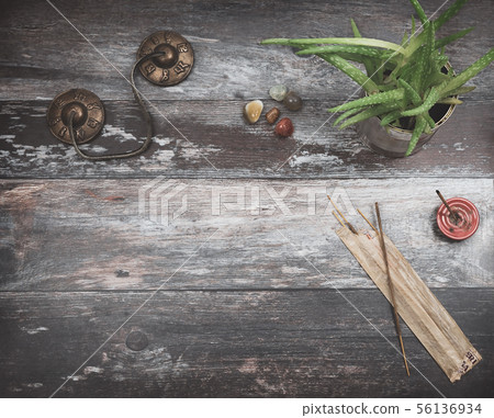 Rustic wooden table in spiritual theme for copy  56136934