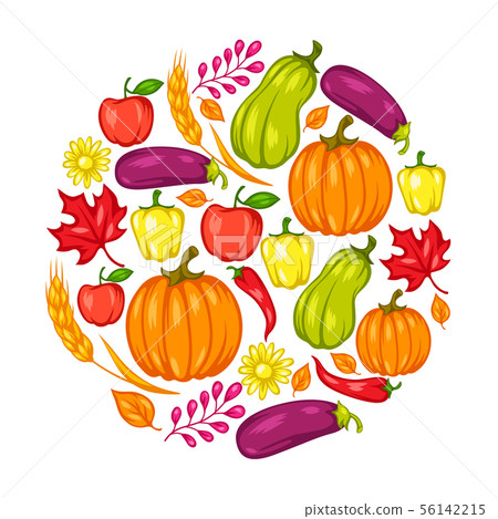 Harvest festival background with fruits and... - Stock Illustration ...