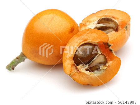 Half and whole ripe loquat fruits isolated on 56145995