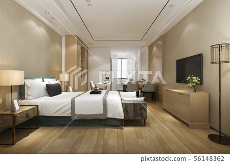 modern bedroom suite in hotel with dining table 56148362