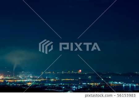 Night view of the Seto Inland Sea [Mizushima Complex, Seto Ohashi and Sakaide Fireworks] 56153983