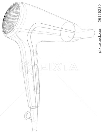 Hair dryer. Technical illustration wire-frame. Vector rendering of 3d Hair dryer. Technical illustration wire-frame. Vector rendering of 3d 56156289